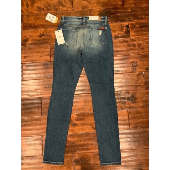 7 For All Mankind Med Wash Skinny Super Skinny Distressed Blue Jeans, Sz 25 NWT - Picture 4 of 6